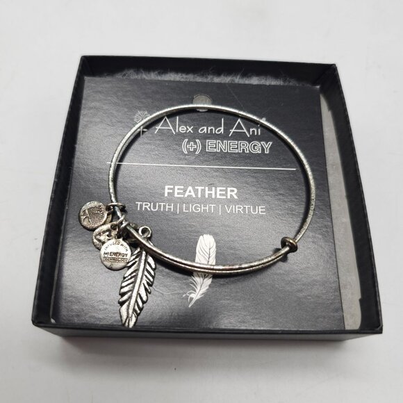 Alex And Ani Feather Bangle Bracelet Silver Finish Truth Light Virtue Adjustable - Picture 1 of 5